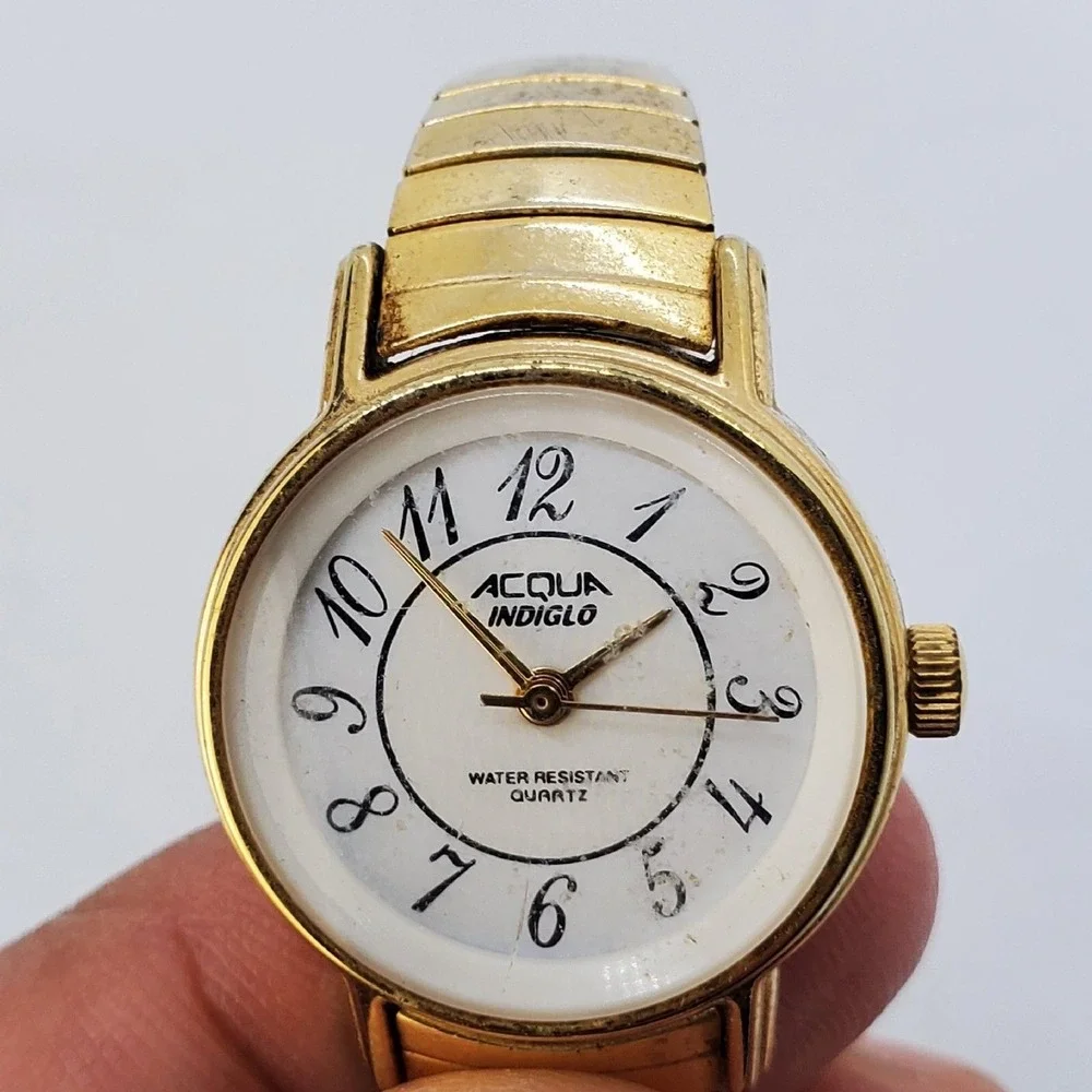 ACQUA Timex 24MM Watch Women White‎ Dial Gold Tone Case Bracelet 6